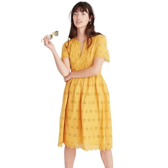 Madewell Scalloped Eyelet Midi Dress in tungsten glow 12 - Picture 1 of 7